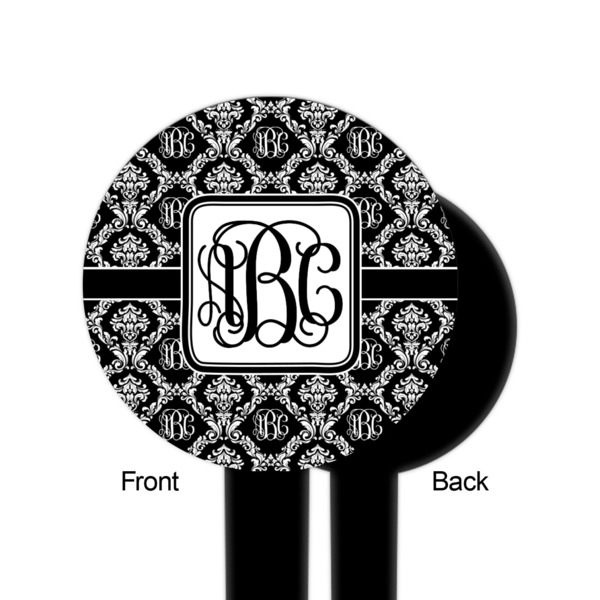 Monogrammed Damask Black Plastic 6" Food Pick - Round - Single Sided - Front & Back