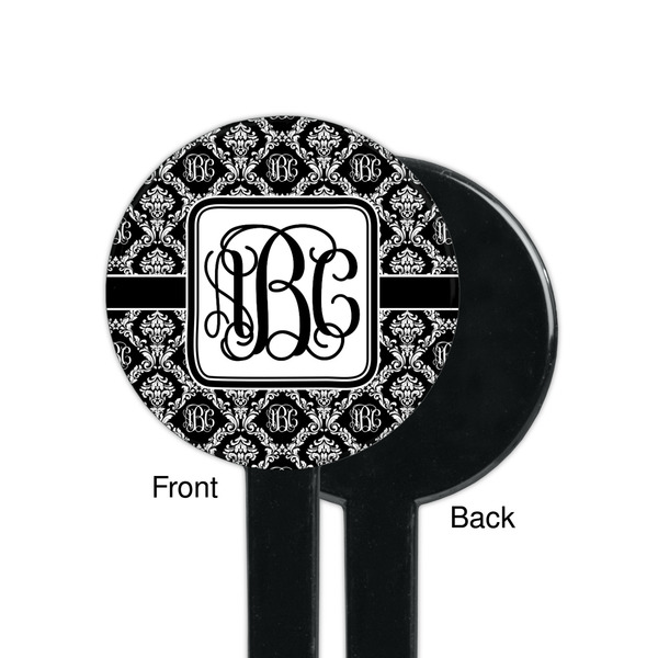 Monogrammed Damask Black Plastic 7" Stir Stick - Single Sided - Round - Front & Back