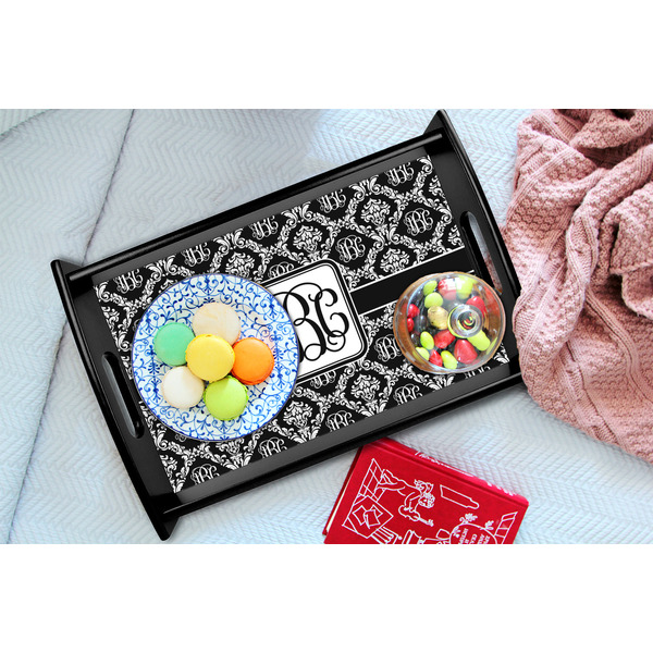 Monogrammed Damask Black Tray - Lifestyle (UPDATED)