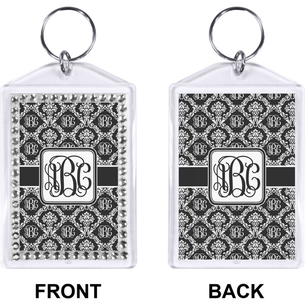 Monogrammed Damask Bling Keychain (Front + Back)