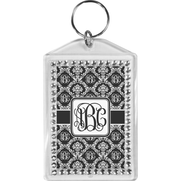 Custom Monogrammed Damask Bling Keychain (Personalized)