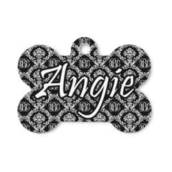 Monogrammed Damask Bone Shaped Dog ID Tag - Small
