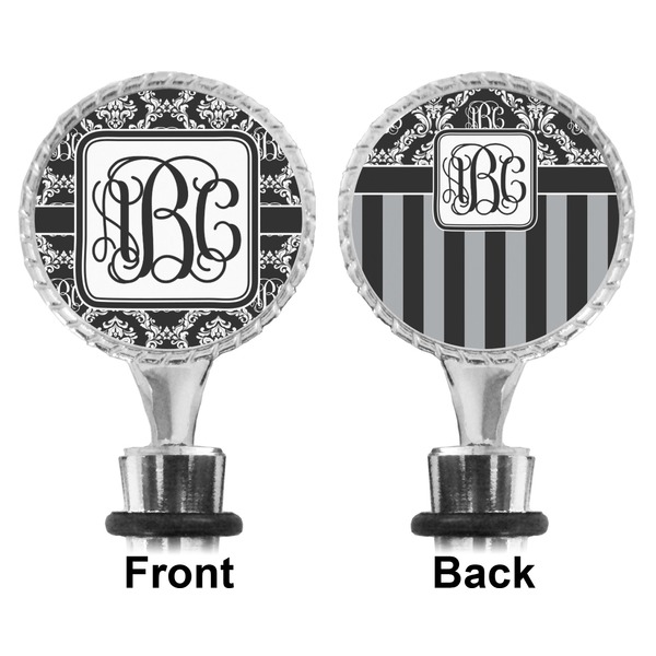 Monogrammed Damask Bottle Stopper - Front and Back