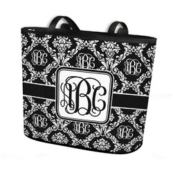 Monogrammed Damask Bucket Tote w/ Genuine Leather Trim (Personalized)