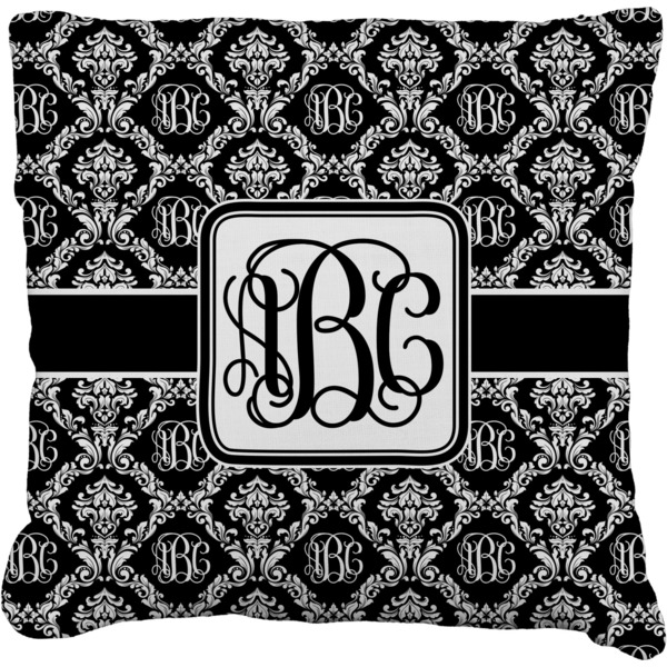 Custom Monogrammed Damask Faux-Linen Throw Pillow 16" (Personalized)