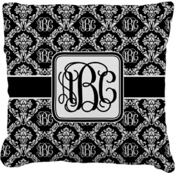 Monogrammed Damask Faux-Linen Throw Pillow 18" (Personalized)