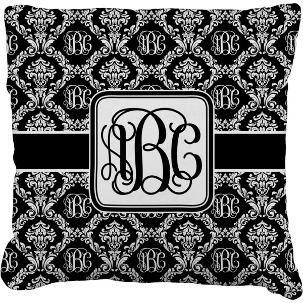 Custom Monogrammed Damask Faux-Linen Throw Pillow 18" (Personalized)