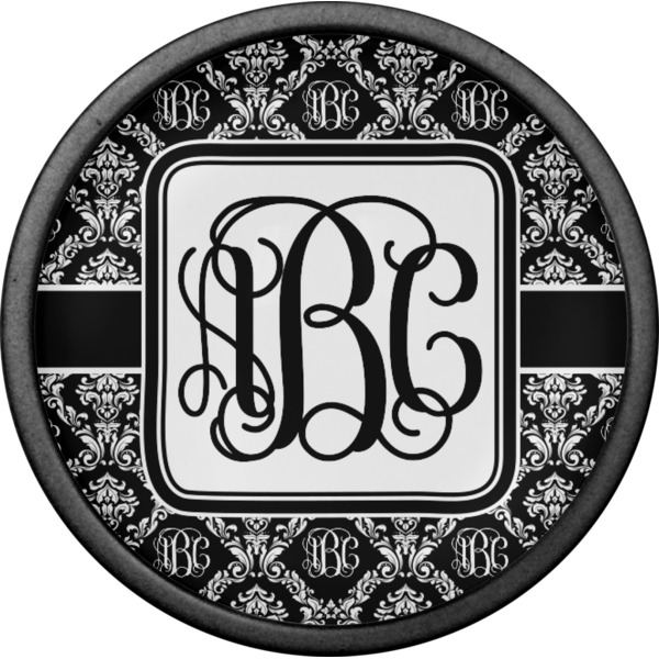 Monogrammed Damask Cabinet Knob - Black - Front