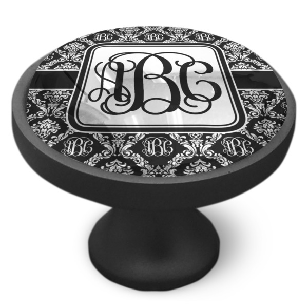 Monogrammed Damask Cabinet Knob - Black - Side