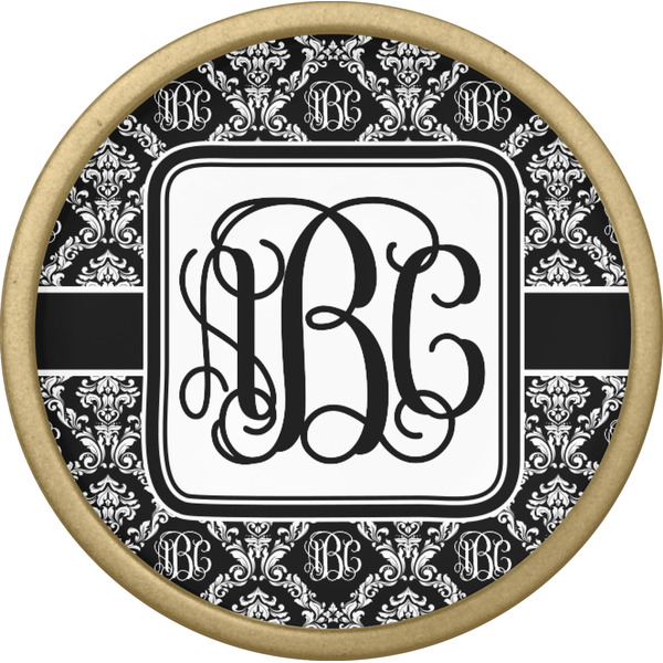 Monogrammed Damask Cabinet Knob - Gold - Front