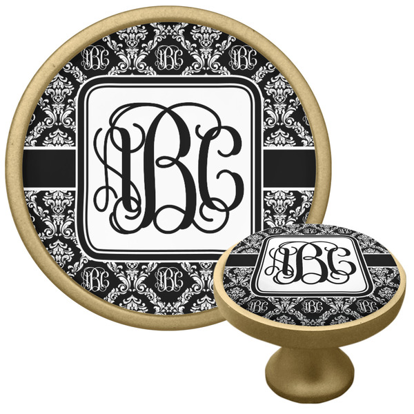 Monogrammed Damask Cabinet Knob - Gold - Multi Angle
