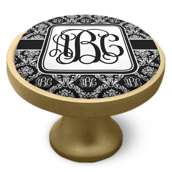 Monogrammed Damask Cabinet Knob - Gold - Side