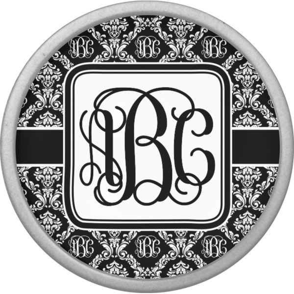 Monogrammed Damask Cabinet Knob - Nickel - Front