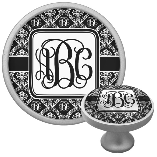Custom Monogrammed Damask Cabinet Knob (Silver) (Personalized)