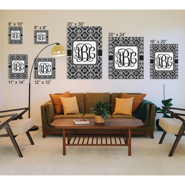 Monogrammed Damask Canvas Prints - Multiple Sizes