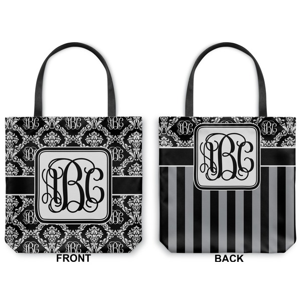 Monogrammed Damask Canvas Tote - Front and Back