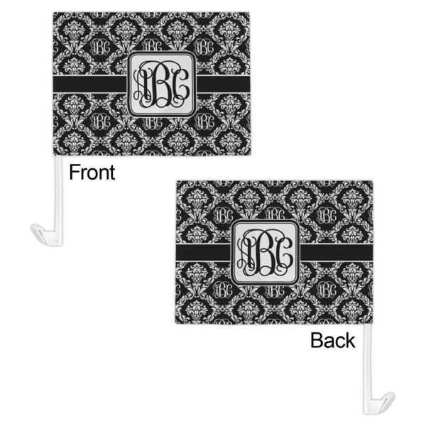 Monogrammed Damask Car Flag - 11" x 8" - Front & Back View