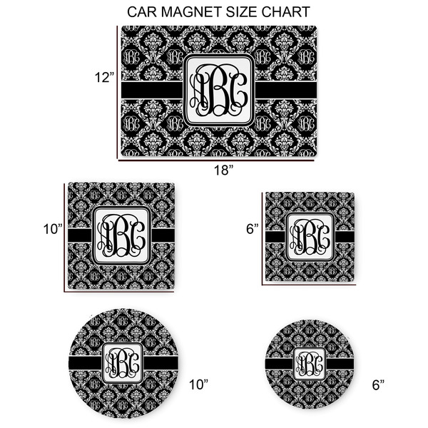 Monogrammed Damask Car Magnets - SIZE CHART