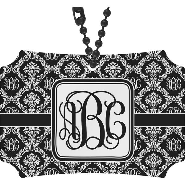 Custom Monogrammed Damask Rear View Mirror Ornament (Personalized)