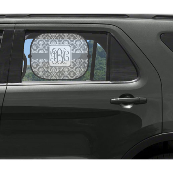 Monogrammed Damask Car Sun Shade Black - In Car Window