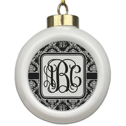 Monogrammed Damask Ceramic Ball Ornament