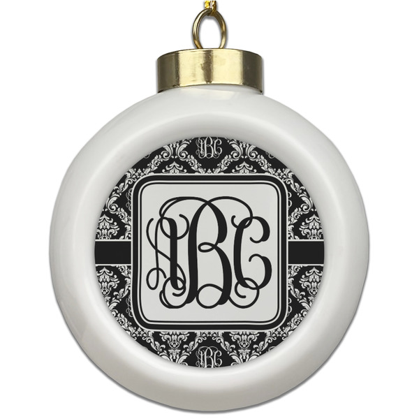 Custom Monogrammed Damask Ceramic Ball Ornament