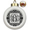 Monogrammed Damask Ceramic Christmas Ornament - Poinsettias (Front View)