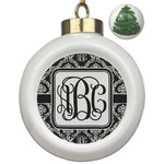 Monogrammed Damask Ceramic Ball Ornament - Christmas Tree