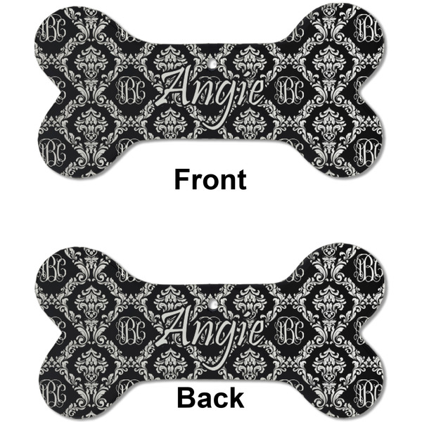 Monogrammed Damask Ceramic Flat Ornament - Bone Front & Back (APPROVAL)