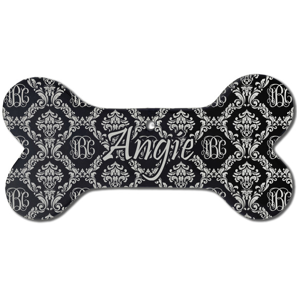 Monogrammed Damask Ceramic Flat Ornament - Bone Front