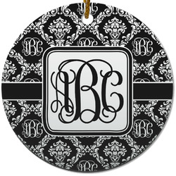 Monogrammed Damask Round Ceramic Ornament