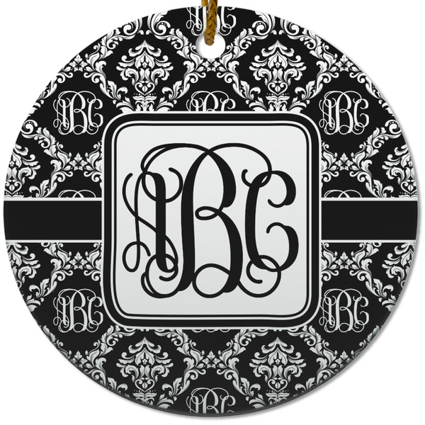 Custom Monogrammed Damask Round Ceramic Ornament