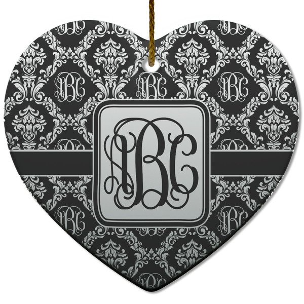 Custom Monogrammed Damask Heart Ceramic Ornament