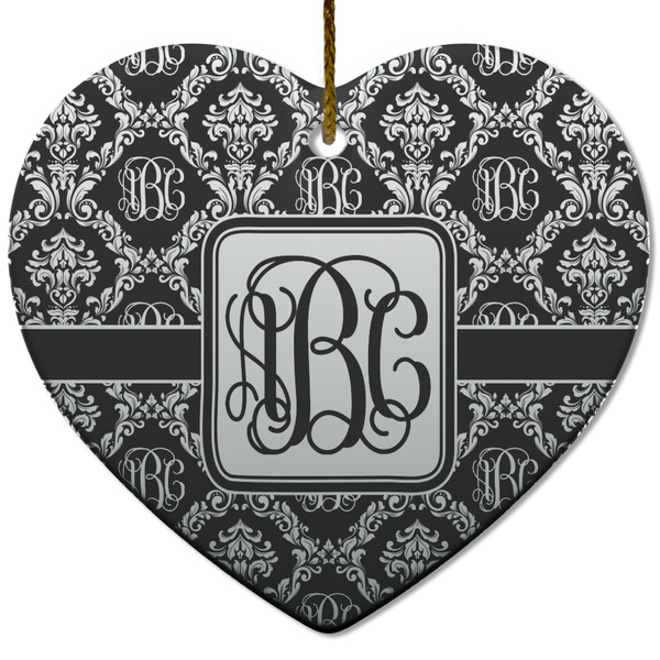 Custom Monogrammed Damask Heart Ceramic Ornament