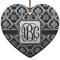 Monogrammed Damask Ceramic Flat Ornament - Heart (Front)