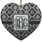 Monogrammed Damask Heart Ceramic Ornament