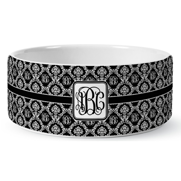 Custom Monogrammed Damask Ceramic Dog Bowl (Personalized)