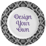 Monogrammed Damask Ceramic Dinner Plates (Set of 4) (Personalized)