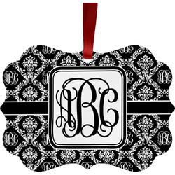 Monogrammed Damask Metal Frame Ornament - Double Sided