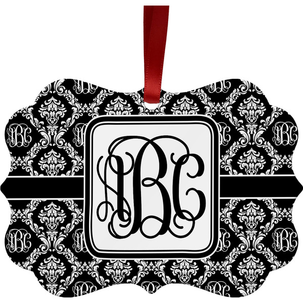 Custom Monogrammed Damask Metal Frame Ornament - Double Sided