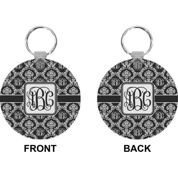 Monogrammed Damask Circle Keychain (Front + Back)