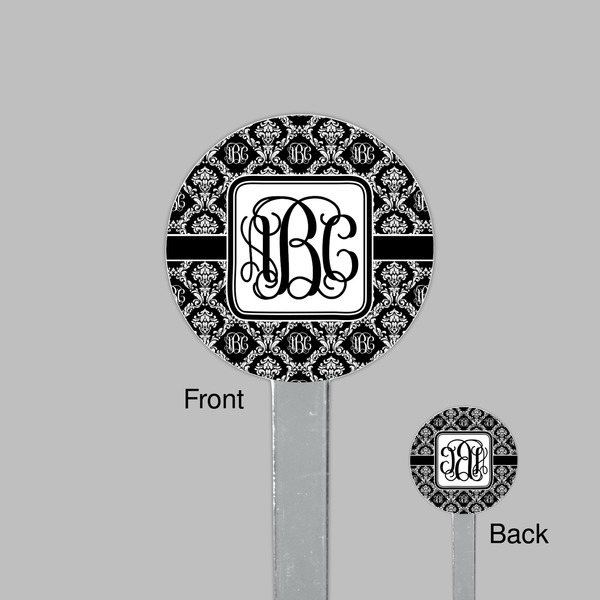 Monogrammed Damask Clear Plastic 7" Stir Stick - Round - Front & Back