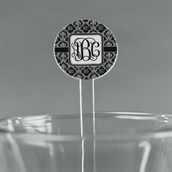 Monogrammed Damask 5.5" Round Plastic Stir Sticks - Clear