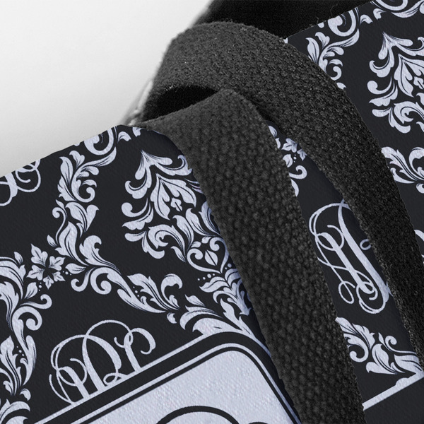 Monogrammed Damask Closeup of Tote w/Black Handles
