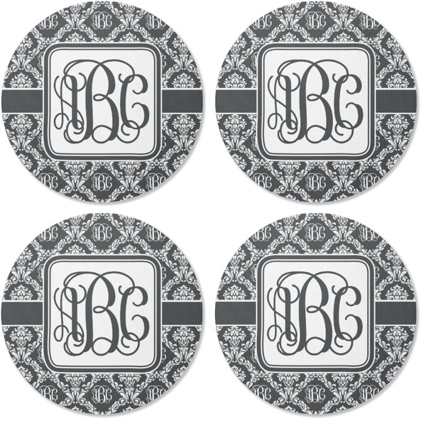Monogrammed Damask Coaster Round Rubber Back - Apvl