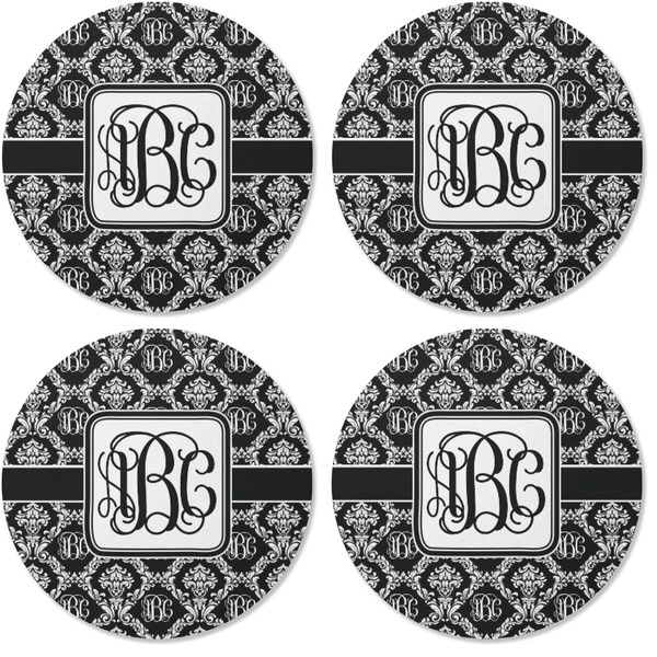 Monogrammed Damask Coaster Round Rubber Back - Apvl