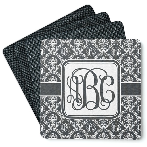 Custom Monogrammed Damask Square Rubber Backed Coasters - Set of 4 (Personalized)