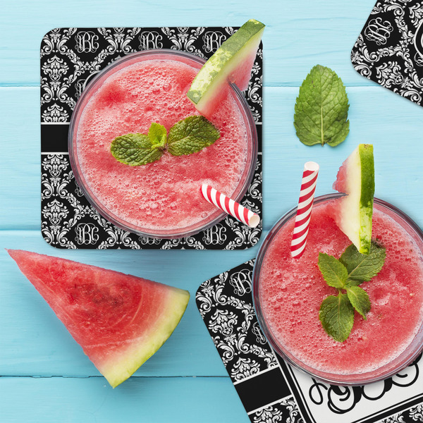 Monogrammed Damask Coaster Set - LIFESTYLE