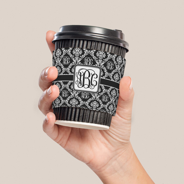 Monogrammed Damask Coffee Cup Sleeve - LIFESTYLE