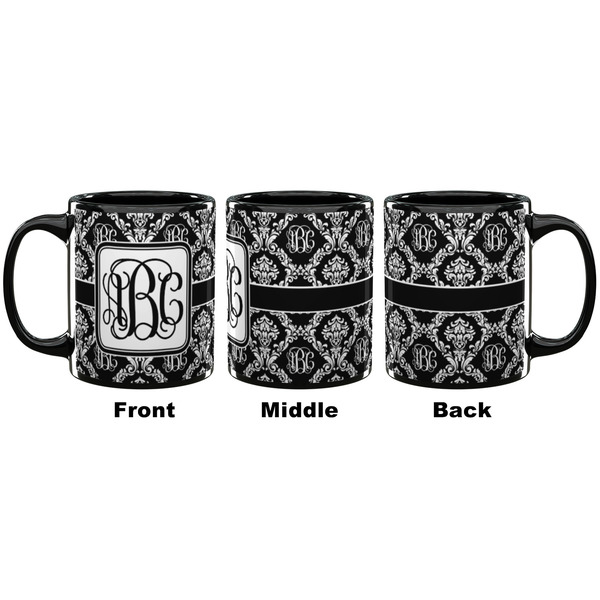 Monogrammed Damask Coffee Mug - 11 oz - Black APPROVAL